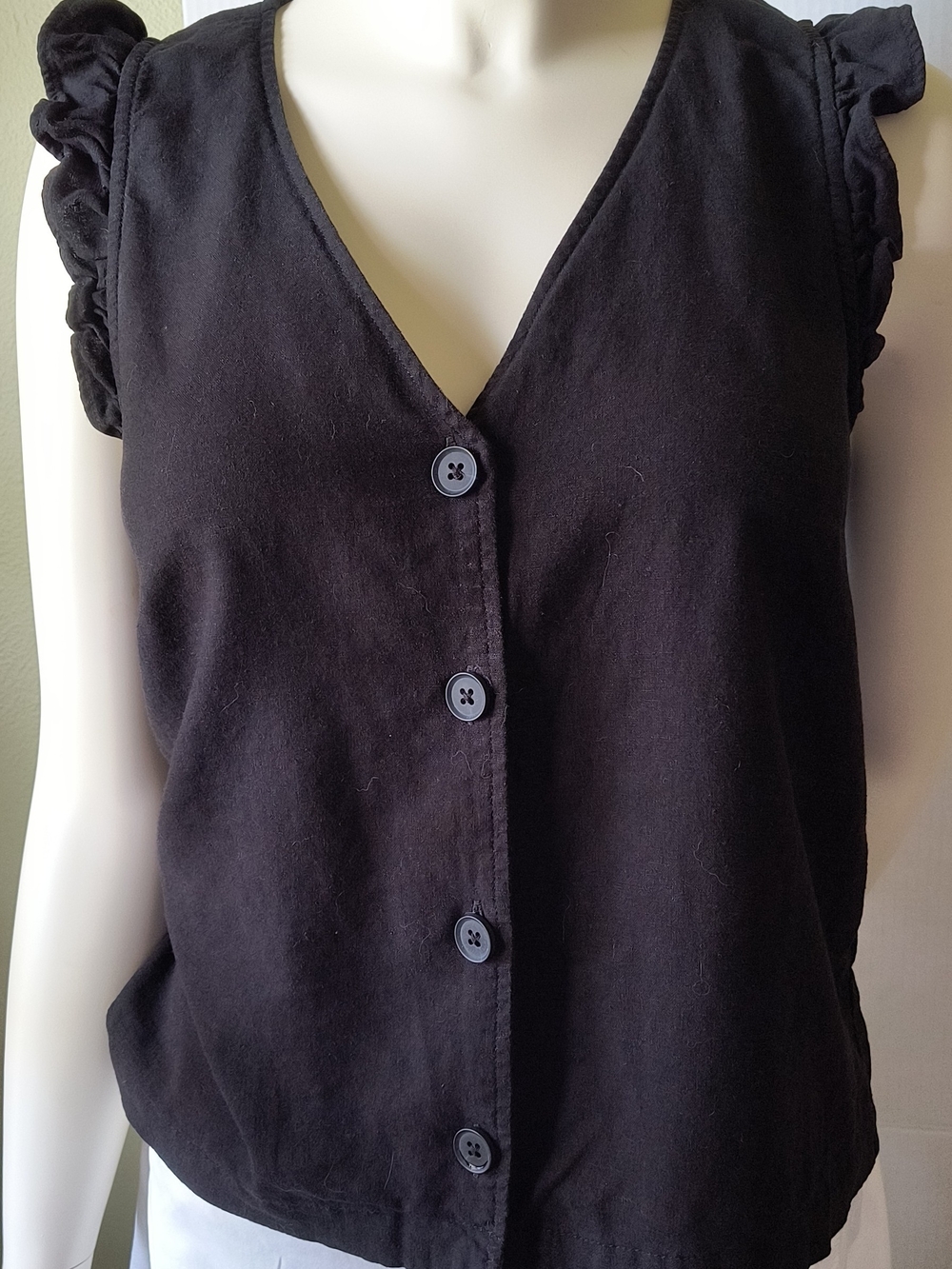 Maurices Black Ruffle Sleeve Button-Front Top